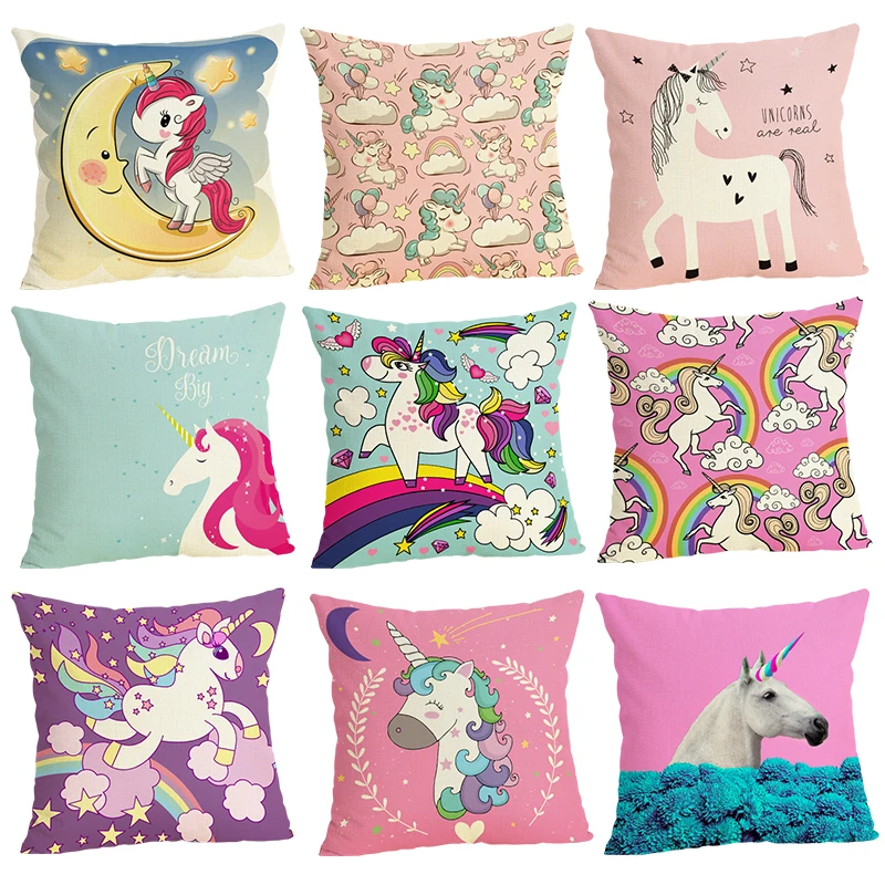 Nordic Style Cute Custom Unicorn Pattern Throw Pillow case Linen Cotton