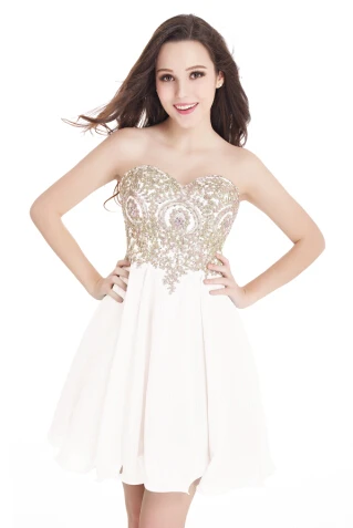 Разные цвета реальные фотографии милые золотые кружева мятно-зеленые шифоновые короткие платья для невесты вечерние платья CPS406 - Цвет: White
