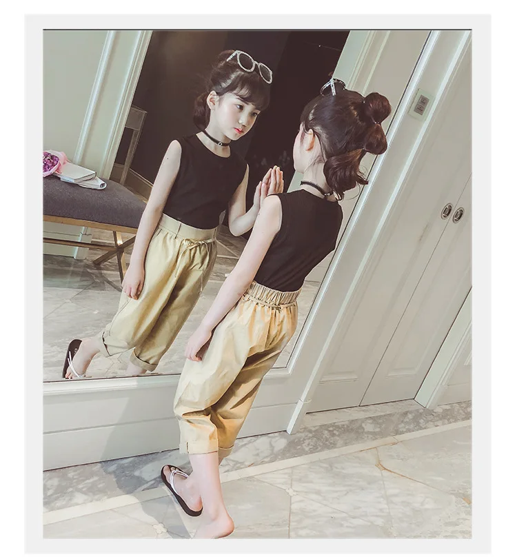 2018 Big Girls Clothing Sets Kids Summer Tops Pant Suits Kids Black T Shirts Tops + Khaki Pants 2pcs Teenage Girls Clothes Sets 4 5 6 7 8 9 10 11 12 13 14 15 years  big little girls outfits for girls children clothes girl (9).jpg