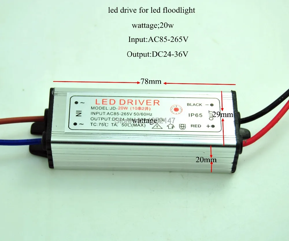 

LED Driver DC24-36V 20W 600mA Led Power Supply Floodlight Driver (10series 2 parallel) Waterproof IP65