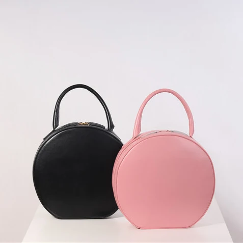 Tan Pink Genuine Leather Handbags Women Bag Designer Bags Tan Pink Genuine Leather Handbags Women Bag Designer Bags Luxury Circular Round Circle Tote Clutch Female In Top Handle From
