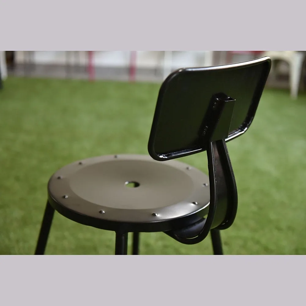 Industrial Chic Metal Round Seat Adjustable Height Bar Stool with Curve Backrest Industrial Chic Metal Round Seat Adjustable Height Bar Stool with Curve Backrest