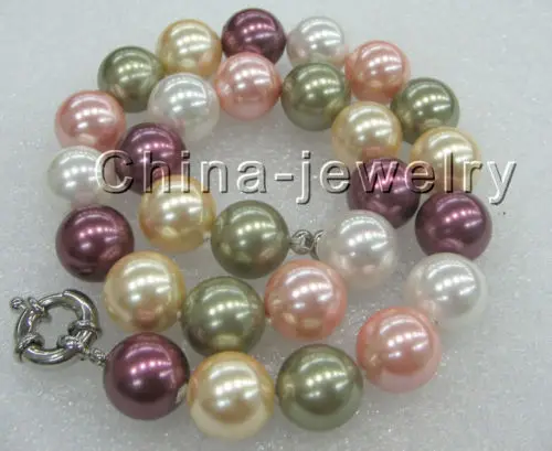 

FREE SHIPPING HOT sell new Style >>>>18" 14mm perfect round multicolor south sea shell pearl necklace-white GP clasp