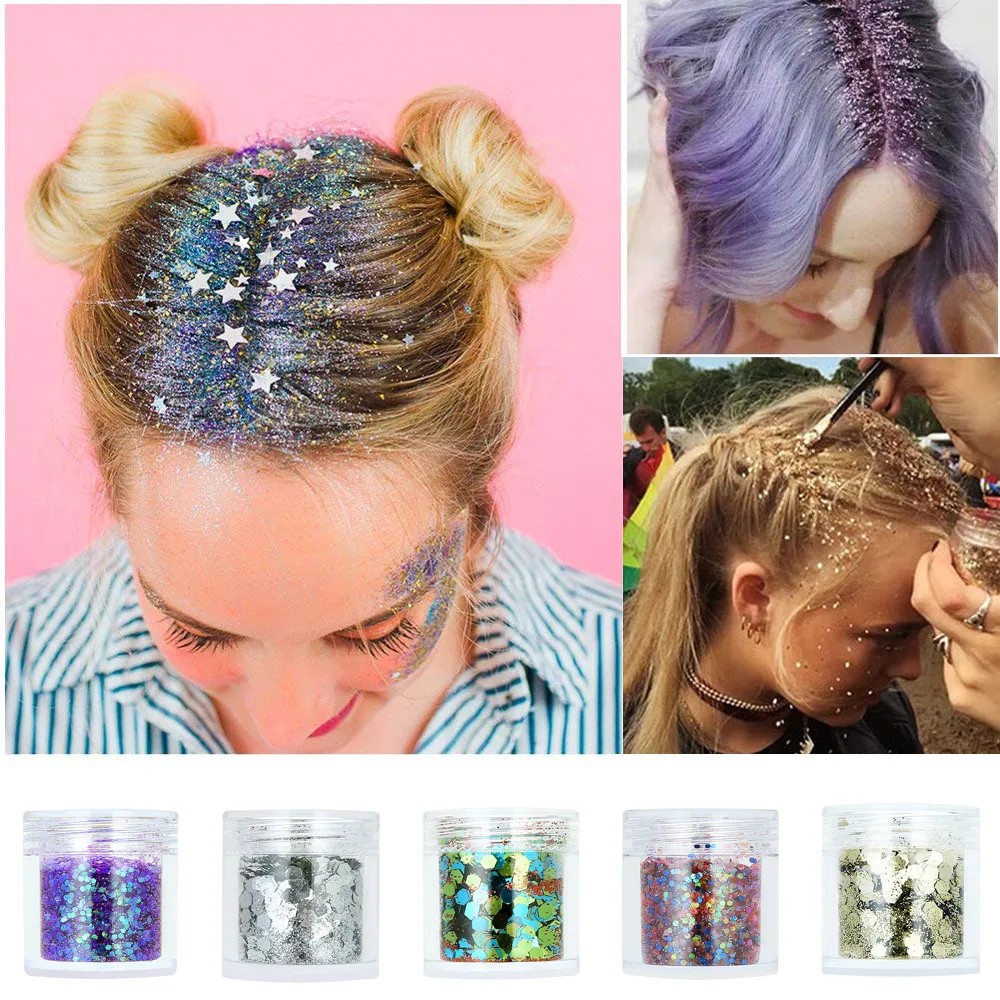 5 Bottle Shimmer Loose Sequins Powder Face Body Glitter Paillette Nail