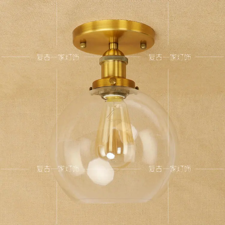 

Bronze LED ceiling light Glass Iron Industrial American Vintage dining room balcony bedroom living room ceiling lamp RCL0011