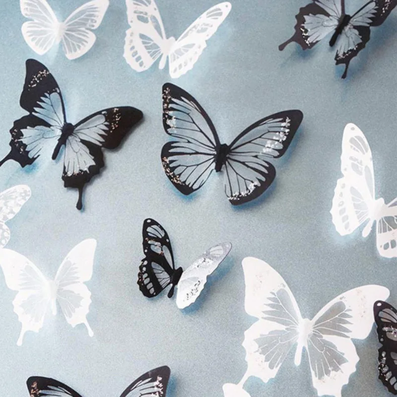 12 шт 3D двухслойная Бабочка Наклейка на стену для домашнего декора DIY бабочки магнит на холодильник наклейки для украшения комнаты