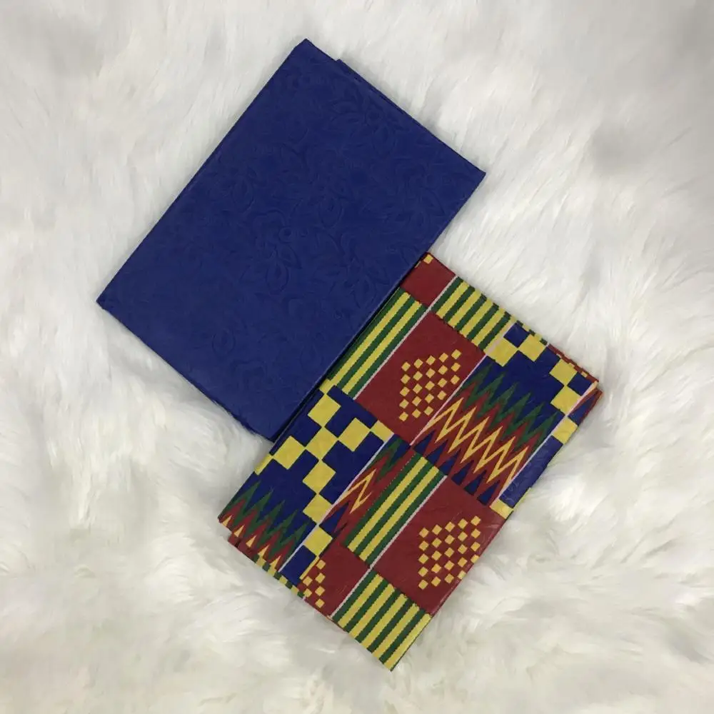 

Veritable Kente Ankara Wax African Fabric Ghana Kente Tissus 2+2Yards Mix Ankara Fabric Plain Dyeing Embossing AW