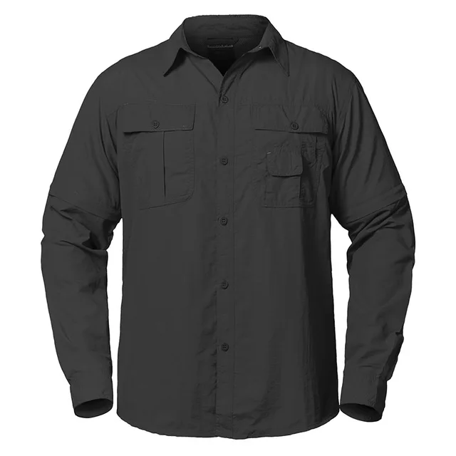 S. ARCHON летние быстросохнущие Военные рубашки, мужские тактические карго-рубашки с несколькими карманами, мужские весенние съемные армейские рубашки с длинным рукавом - Цвет: Black