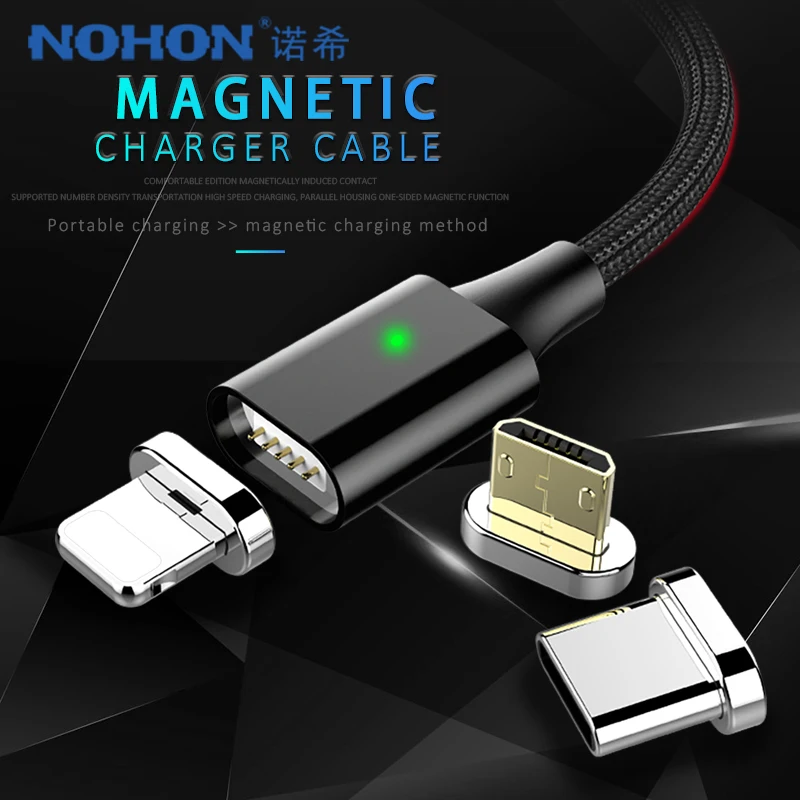

NOHON LED Magnetic Charging Sync Data Cable Lighting For iPhone X 7 8 6 XS MAX Micro USB Type C For Samsung Xiaomi 4 Charge Cord