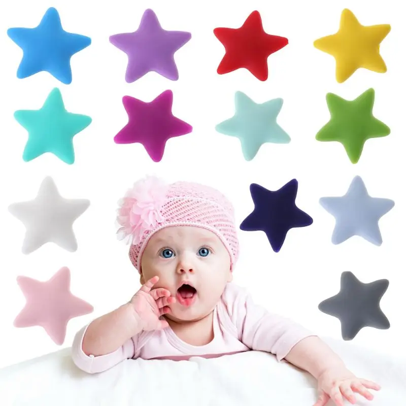 

10 Pcs/Set Silicone Beads Baby Teether Teething Grind Massage Newborn DIY Necklace Tool Toys Safe Star Shape Food Grade Bead