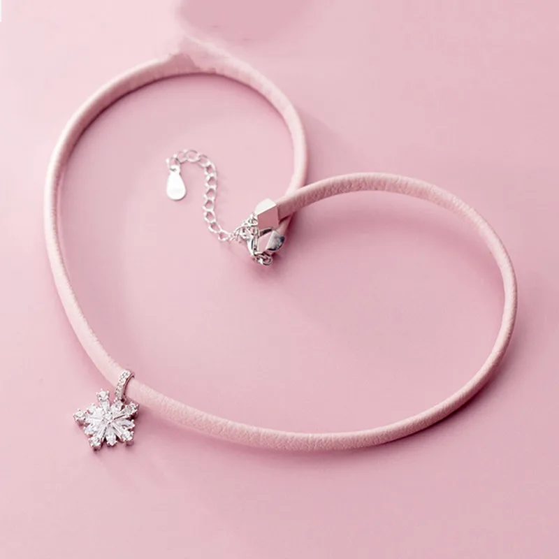 INZATT Настоящее серебро 925 проба Циркон Снег кулон ожерелье для модных женщин ювелирные изделия Розовый минималистский аксессуары