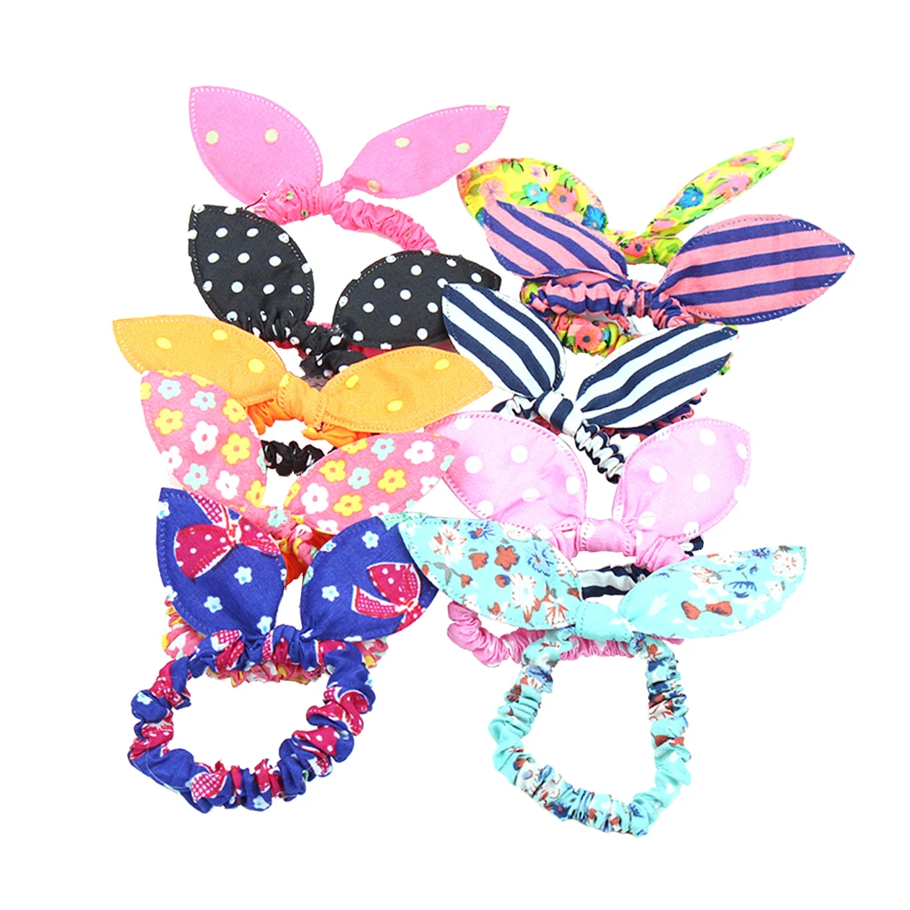 10 PCS Doll Headdress Satin & Fabric Gorgeous Coloured Hair Rubber Band for 18 inch   Doll
