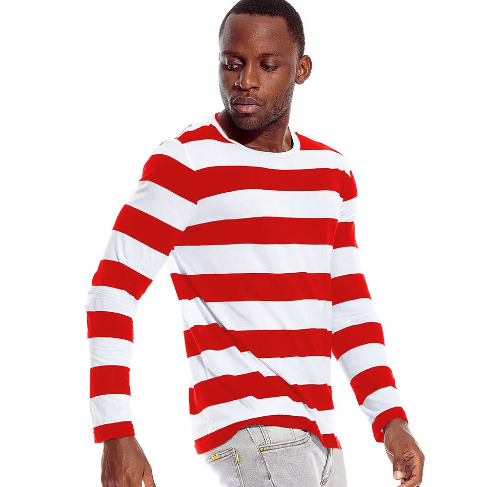 Black White Striped Tees for Men Long 