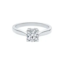 Clásico Corte Redondo SONA Anillos de Compromiso de Diamantes Simulados 4 Cornamenta 925 Plateado Platino Joyería de La Boda para Las Mujeres