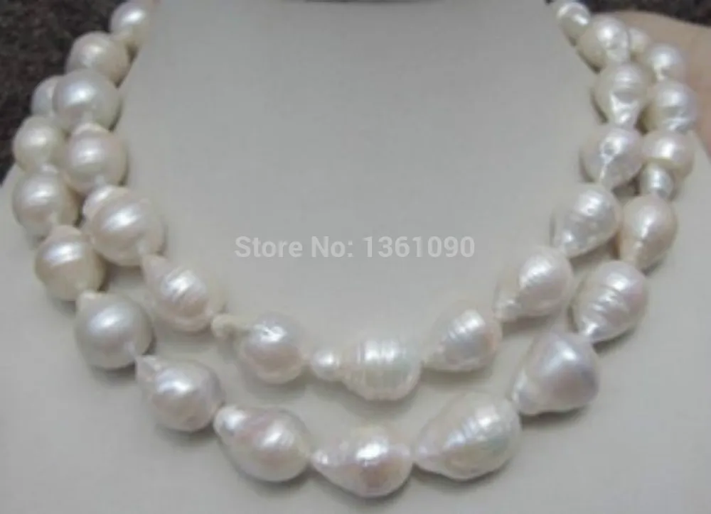 

00605 HUGE 12-18MM NATURAL AAA SOUTH SEA WHITE BAROQUE PEARL NECKLACE 35 INCH AAA (C0309)