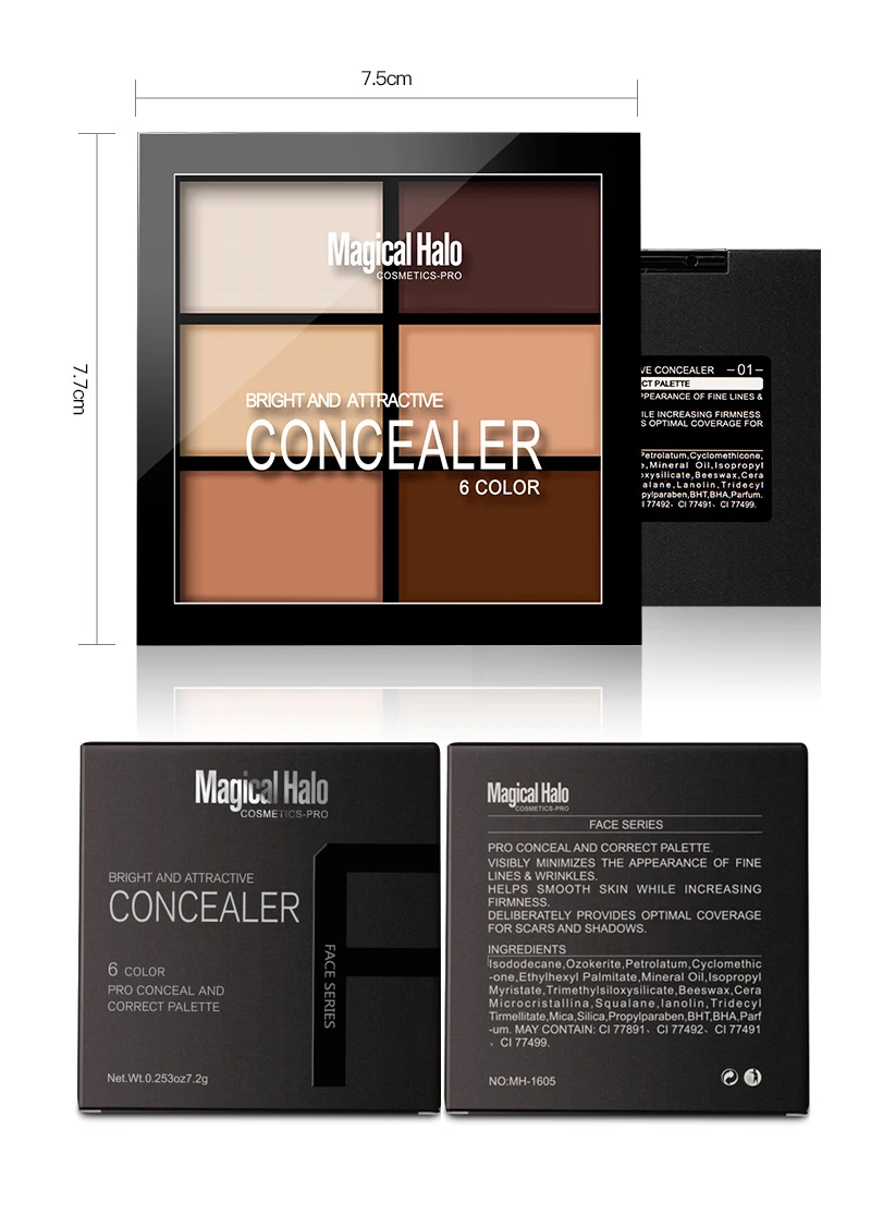 Concealer Cream Contour Palette Kit Professional Brand Makeup 6 Colors Bronzer & Highlighter Powder Trimming Face Concealer (16)