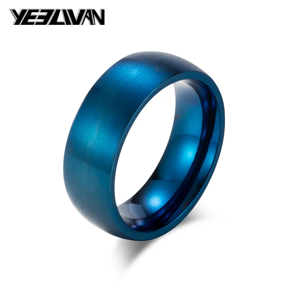 

New Mens Wedding Band Blue Black Color Tungsten Ring Brushed Center Dome 8mm Comfort Fit anel masculino Lord of the Rings