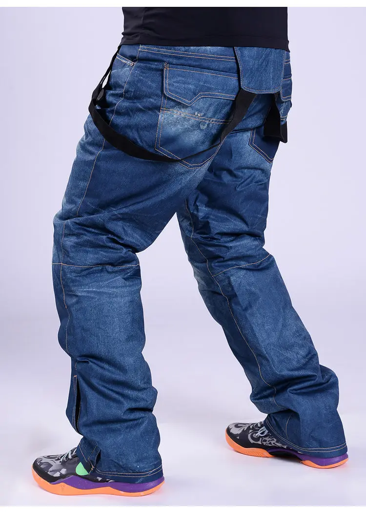 30 cheap Women Snow pant outdoor sports wear Strap trousers snowboarding Clothing waterproof windproof bib ski pant Denim style - Цвет: Men blue