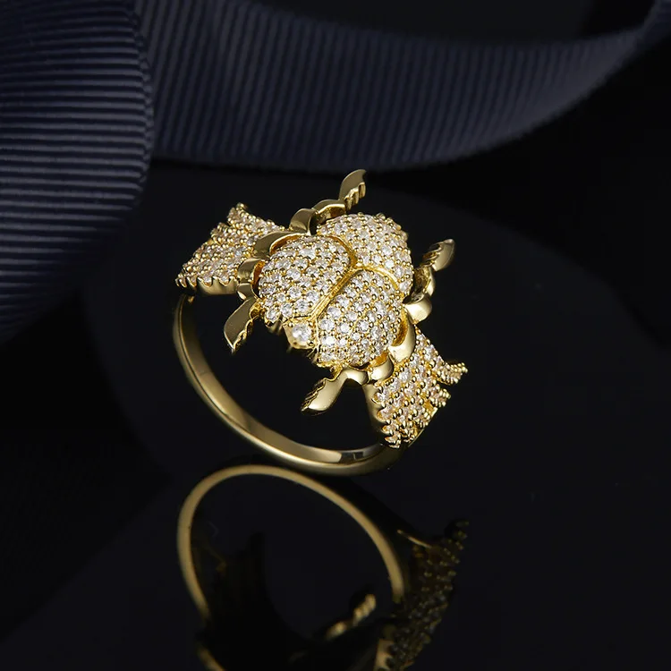 

ZOZIRI fashion designer women yellow gold zircon Scarab ring , famous brand monaco Egyptian cz animal Knuckle insect Rings