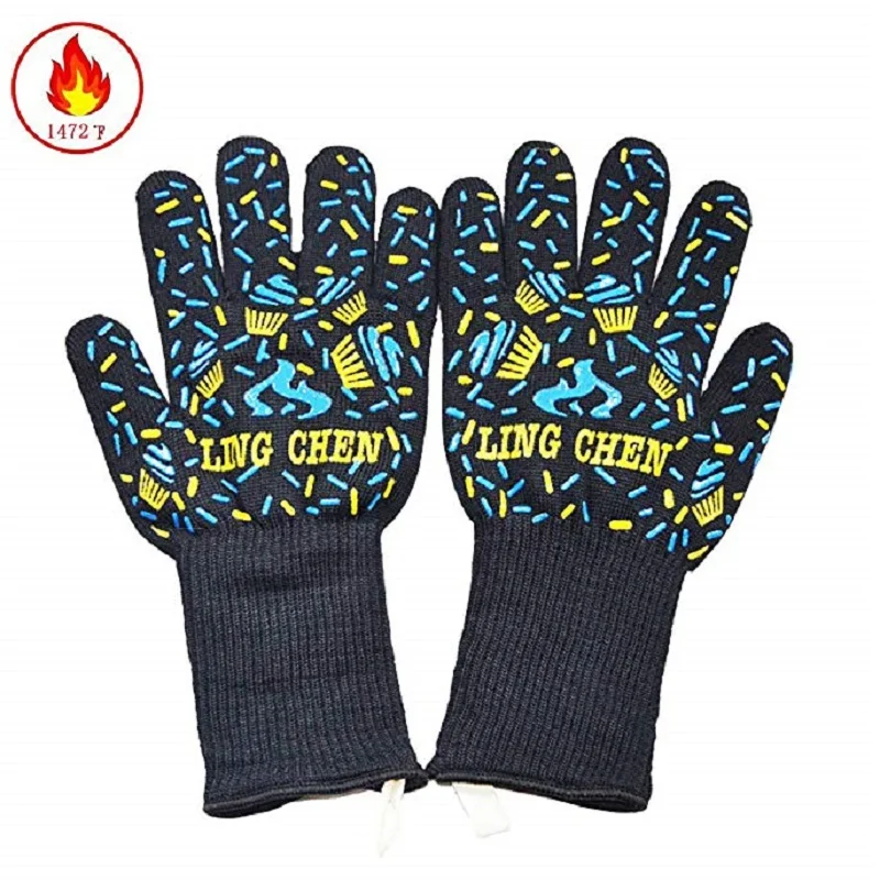 

932/1472 Degrees Fahrenheit Extreme Heat Cut Resistant Silicone Protective Gloves Baking Grill Oven BBQ Industrial Fireproof