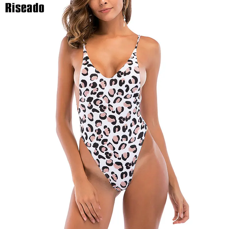 

Riseado New One Piece Swimsuit High Cut Swimwear Women Strap Swimsuits U-back Bathing Suits Leopard Printing Beachwear