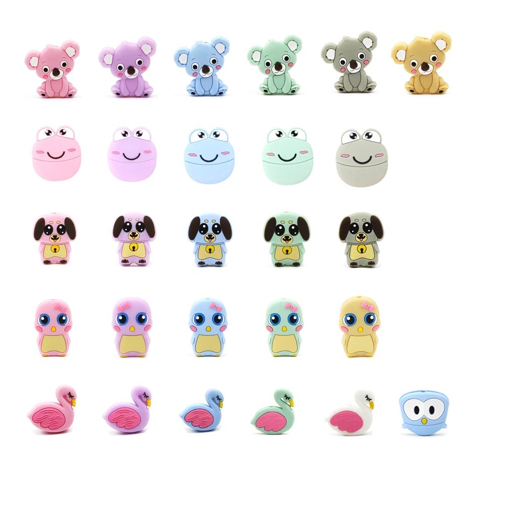 

Silicone Mini Animal Teether Beads Koala Flamingo Duck Frog Dog Chew Toys DIY Crafts Jewelry Baby Teething Animal Pacifier Chain