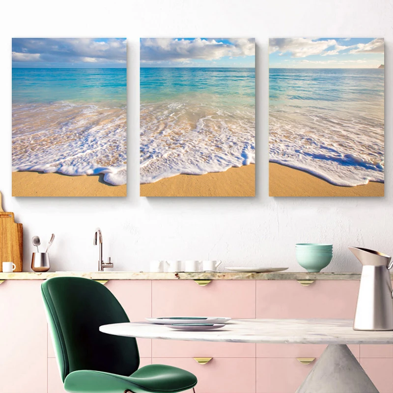 Домашний декор холст картины 3 панели пляж морской пейзаж стены искусства картины принты плакат Современная Модульная гостиная рамки