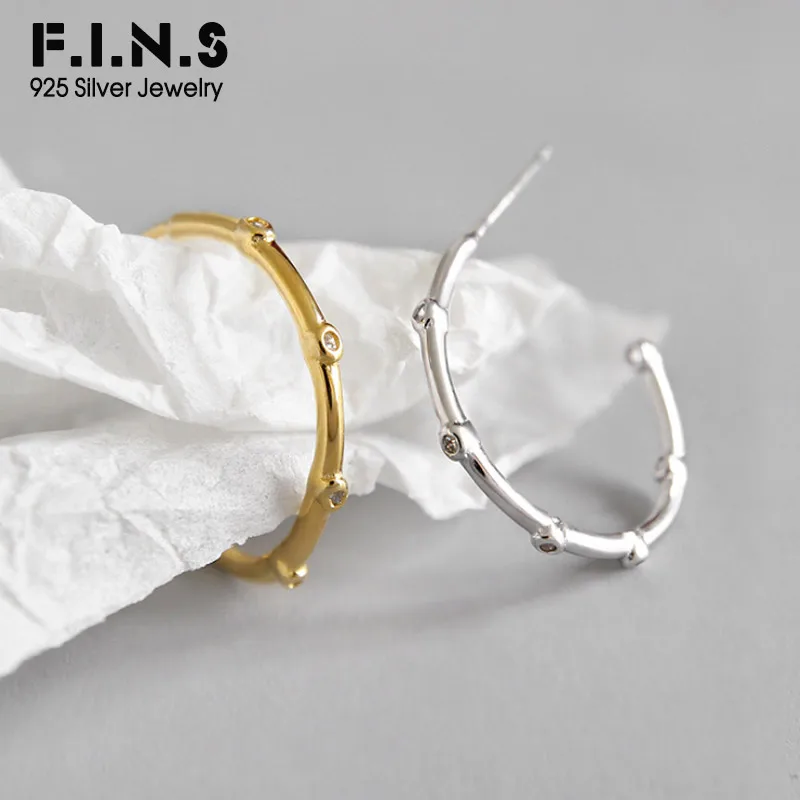 

F.I.N.S Chic Korean Solid 925 Sterling Silver Earrings for Women Cubic Zirconia Gold Small Drop Earrings Fashion Jewelry