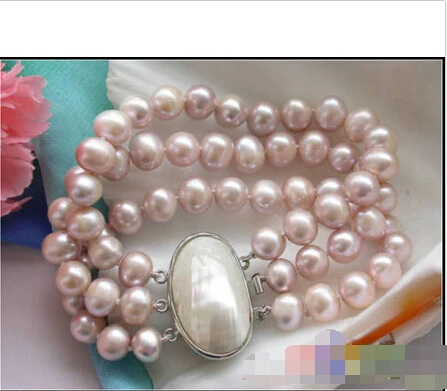 

P3037 3row 10mm lavender round freshwater pearl bracelet @^Noble style Natural Fine jewe SHIPPING new >>free shipping