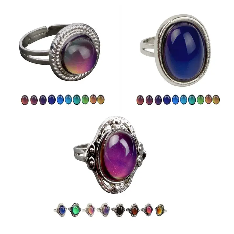 

3 Pcs/Set Jewelry Ring Color Change Temperature Sensing Adjustable Women Unique Personality Charms Gifts Colorful Sensor