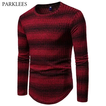 

High Street Fashion Sweater Men Striped Longline Mens Knitted Sweaters Hip Hop O Neck Pull Homme Casual Hipster Pullovers Sueter