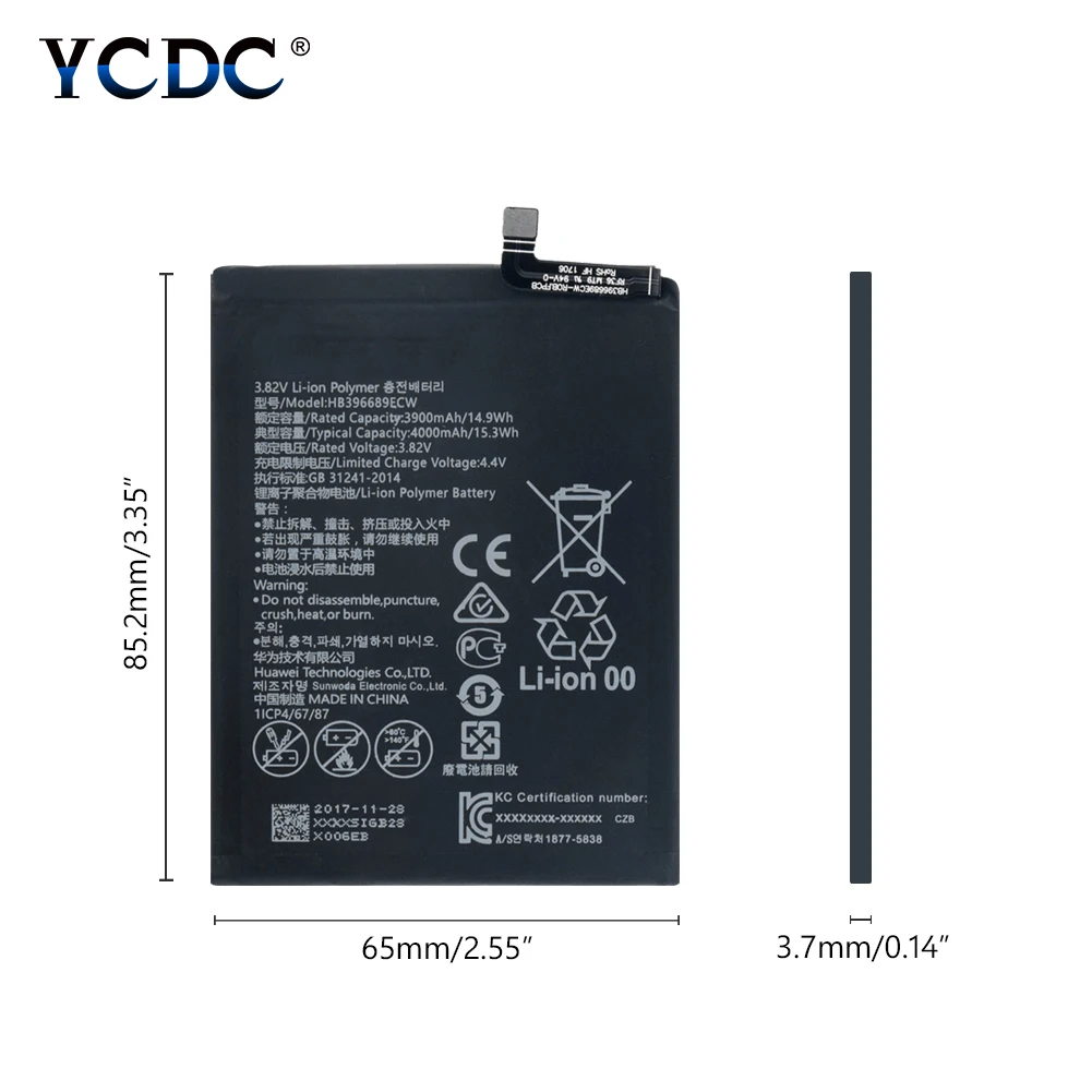 Телефон Батарея HB396689ECW 3,82 V 4000 мА/ч, литий-ионный аккумулятор Батарея для huawei Коврики 9/Коврики 9 Pro LON-L29 MHA-L09 MHA-L29 MHA-TL00