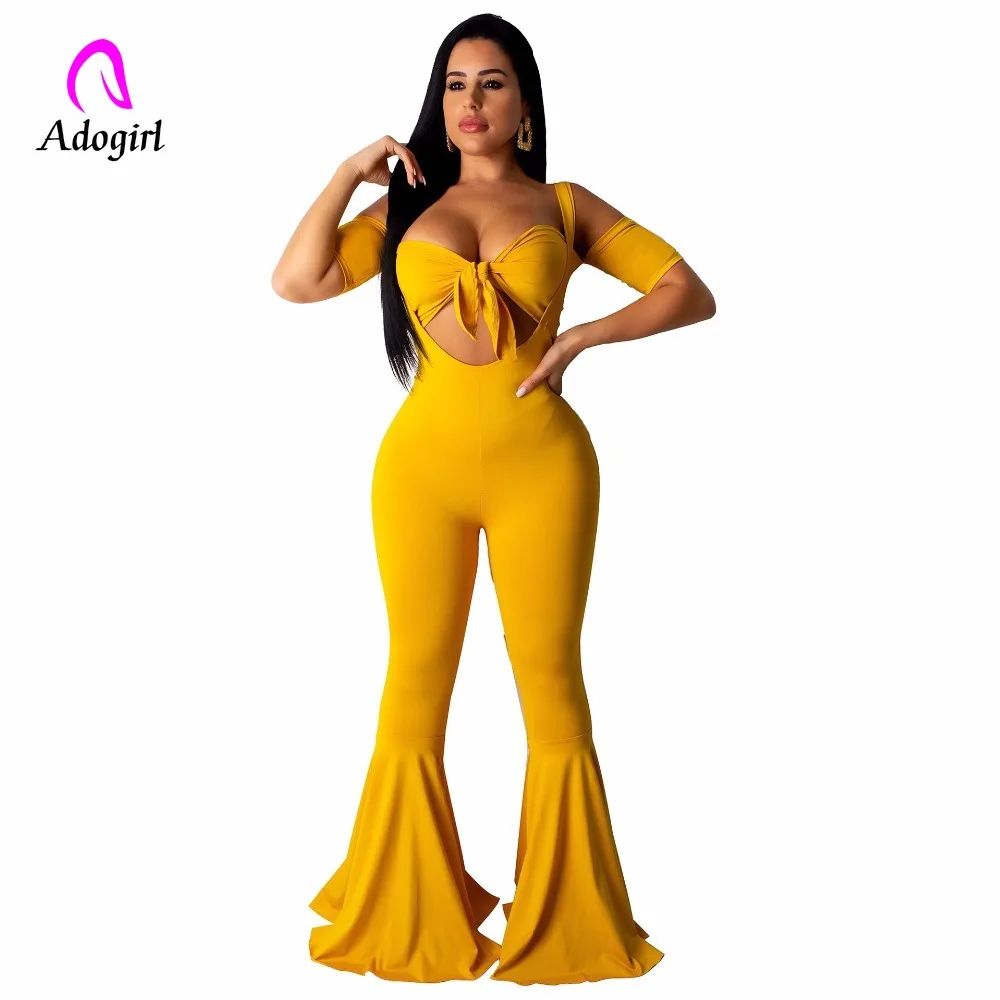

Adogirl Sexy Women 2 Piece Set Wide Leg Overalls and Crop Top 2019 Romper Plus Size Night Club Outfits Solid Lime Green Outfits