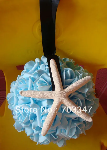 Hot Sale!!! (20cm) Wonderful Beach Wedding  Rose Ball W/Starfish Ribbon Hanger Beach Wedding Decoration   *FREE SHIPPING*