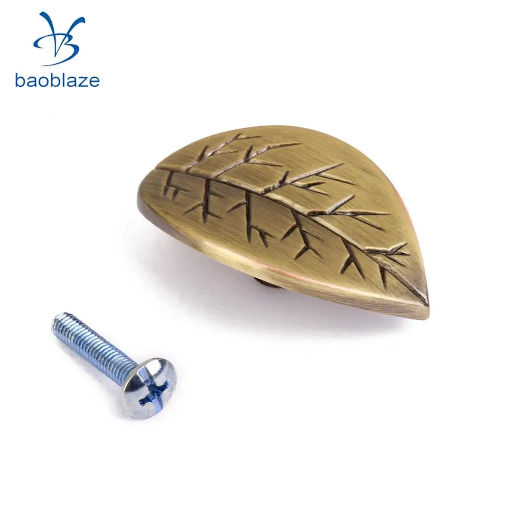 4x Zinc Alloy Leaf Design Furniture Pull Handle Knob for Door Drawer Wardrobe Cabinet 4.6x3cm