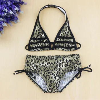 Leopard Print Girls Swimsuit biquini infantil menina Girls Swimwear Cute girl bikini kids two pieces bathing suits children 6-16