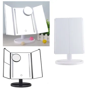 

LED Touch Screen Light Makeup Mirror Table Desktop Makeup 1X/2X/3X/10X Magnifying Mirrors Vanity 3 Folding Adjustable Mirror