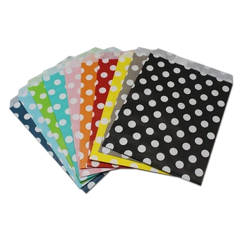 

100Pcs/lot 17*13cm Multi Colors Open Top Food Paper Package Bag with White Round Dots Party Cookies Gifts Take out Packing Bag