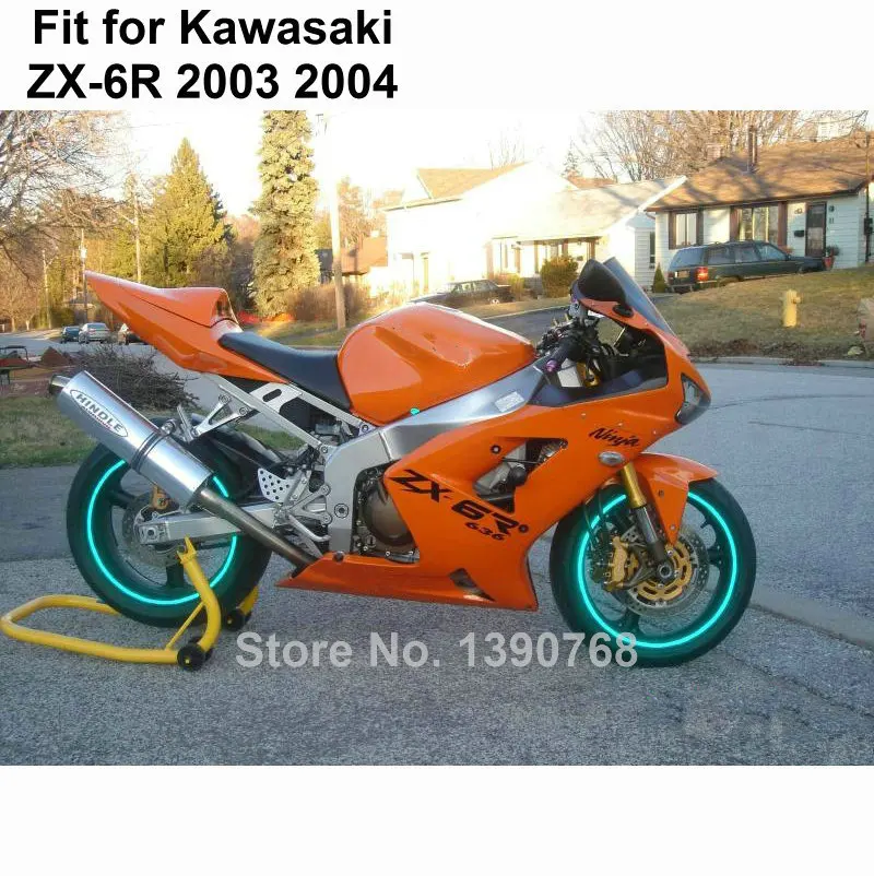 Free custom fairings kit for Kawasaki ZX6R 03 04 orange fairing Ninja