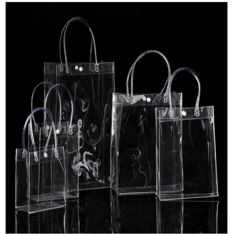 

Free shipping 13x19x8cm Clear display bags small, Transparent gift plastic bag Mini PVC bags handle cosmetic bag pack 10pcs/lot