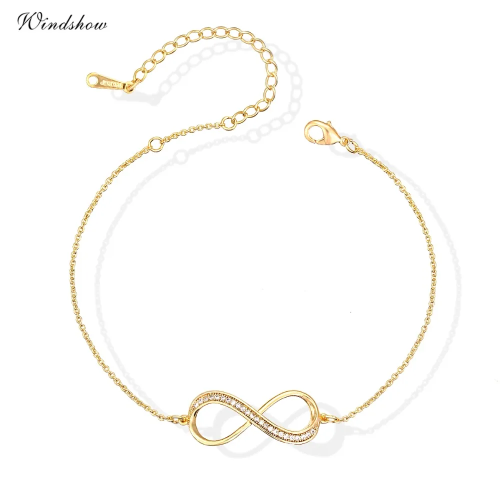 

Yellow Gold Color Infinity Endless Love Symbol Charm Cluster CZ Link Chain Bracelets Jewelry For Women Girls Bangles Bijoux Gift