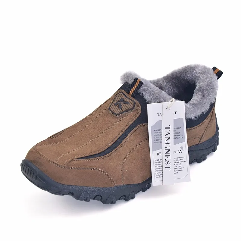 Tangnest/Новая мужская повседневная обувь; сезон осень-зима удобные зимние ботинки Мужская модная обувь без шнуровки Мужская зимняя теплая обувь на меху; XYD007