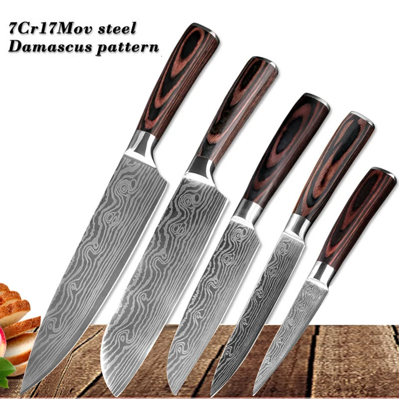 

Quality Kitchen Knife Set Stainless Steel Blades Damascus Laser Chef Knife Sets Santoku Utility Paring Cooking Tools kitchen EDC