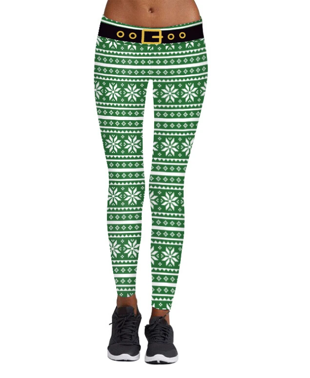 Женские брюки, рождественские леггинсы с рождественским рисунком, леггинсы для фитнеса со снеговиком - Цвет: D