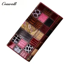 

Cossroll New Lady Genuine Leather Wallet Women Large Capacity Patchwork Long Wallets Ladies Vintage Card Holder Female Purses
