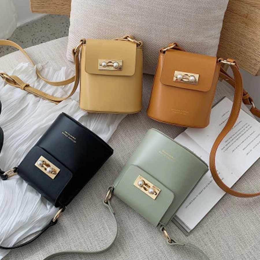 

Fashion Pearl Bucket Bags Women's Shoulder Bags Simple Pu Flip Bucket Bag Women Designer Square Messenger Crossbody Bag Purses