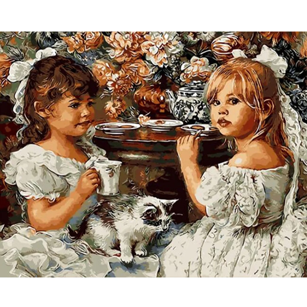 

Girls Frameless DIY Digital Oil Painting Paint By Number Canvas Artwork Wall Room Home Decor