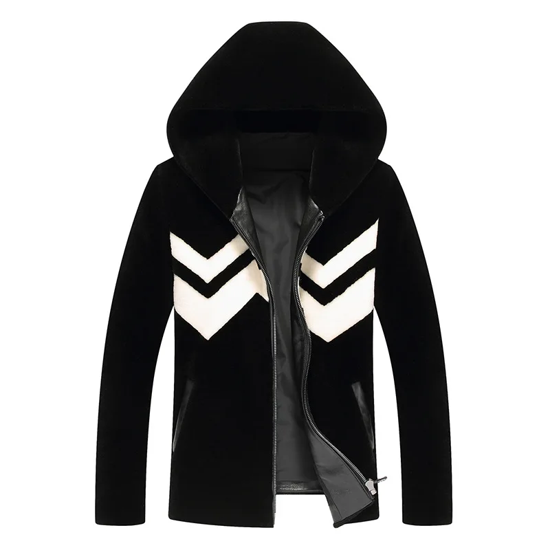 

Real Fur Coat Men Sheep Shearing Wool Jacket Plus Size Autumn Winter Leather Jacket Men Hooded Jaqueta De Couro 13-8067 YY502