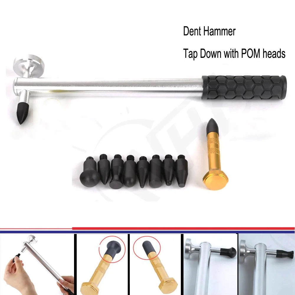 

WHDZ Tap Down Hammer with 8pcs Head Screw-On Tip & Knockdown Metal Tap Down PDR Dent Repair Tools Hail Hammer Knock Down Hammer
