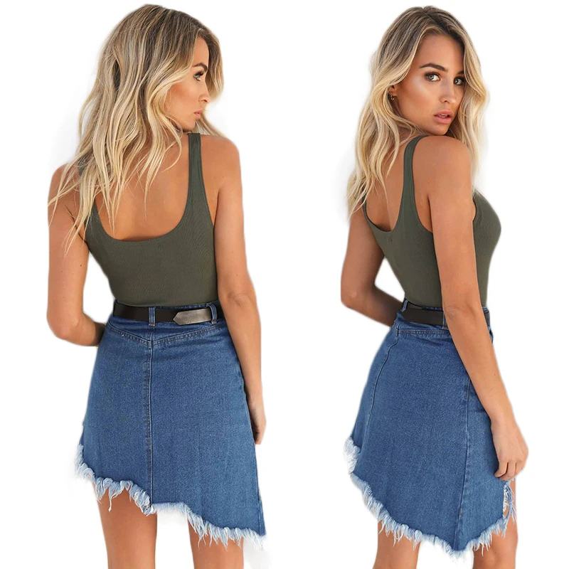 Mini Women Hole Skirt Pencil Casual Denim New High Waist Edges